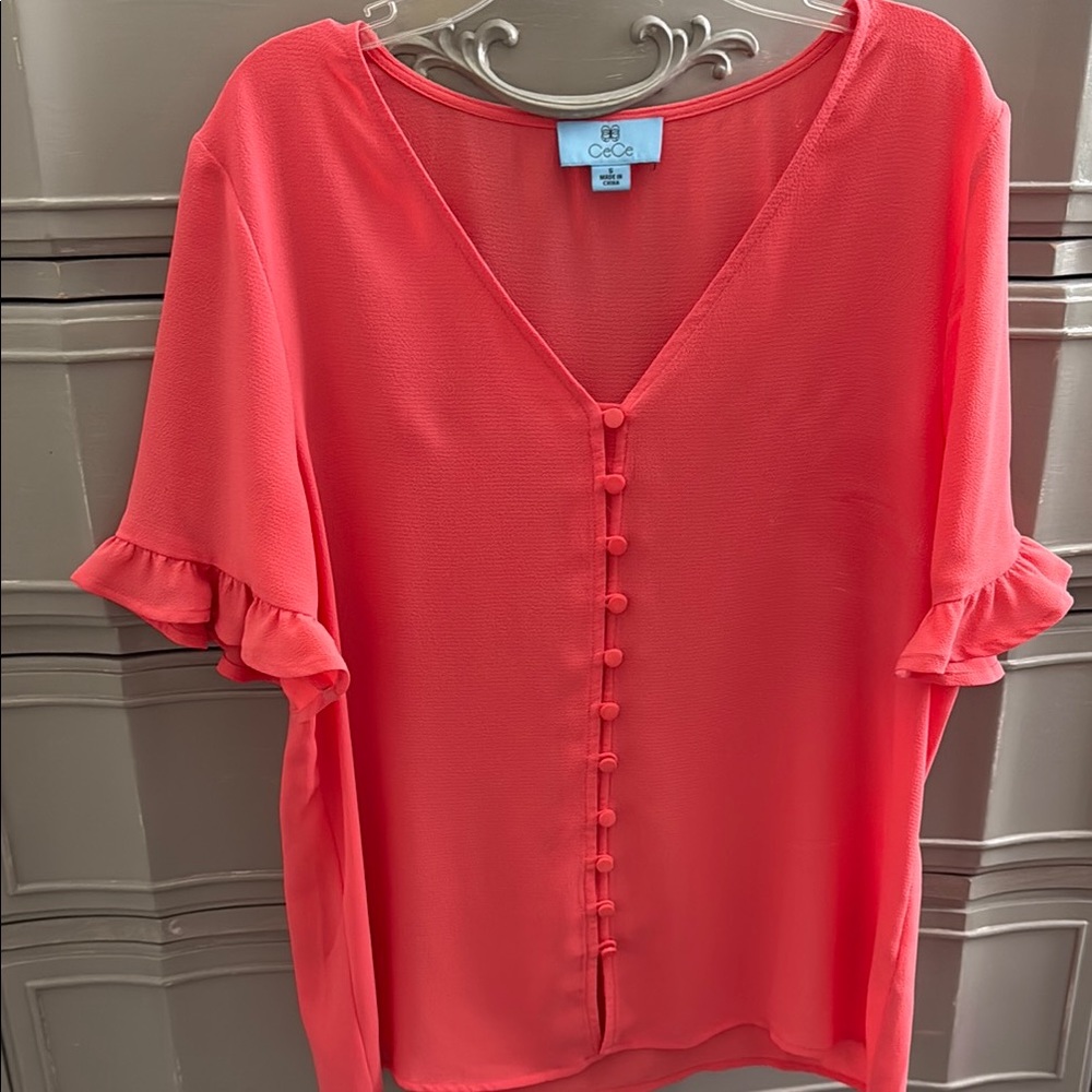 Women's Coral Button-Down Top